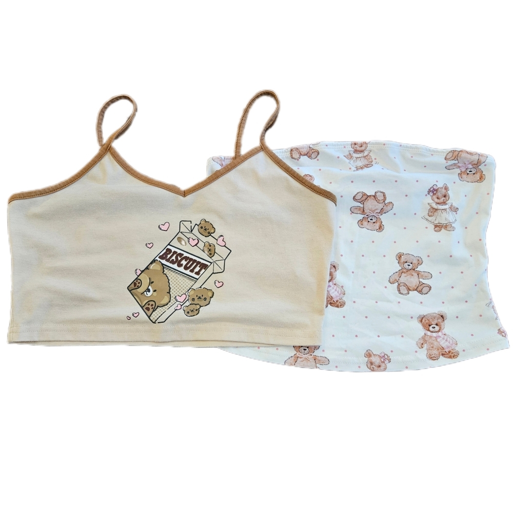 Romwe Cute Teddy Bear Crop Top Bundle Women's Small Coquette Kawaii Y2K Festival